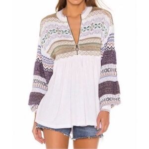 Free People Sweater Knit Sweater Quarter Zip Sweater Balloon Sleeve Sweater